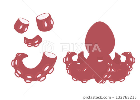 煮熟的章魚、章魚腿和章魚殼插圖集 132765213