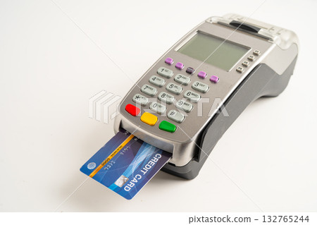 Payment POS terminal technology for finance and shopping business. 132765244