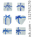 Silver gift box with blue ribbon watercolor illustration 132765270