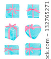 Light blue gift box with pink ribbon, watercolor illustration 132765271