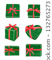 Green gift box with a red ribbon watercolor illustration 132765273