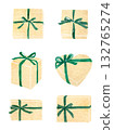 A gift box with a green ribbon, watercolor illustration 132765274