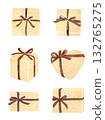 Brown ribbon gift box watercolor illustration 132765275