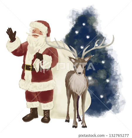 Santa Claus and reindeer with gifts Santa Claus and reindeer with gifts 132765277