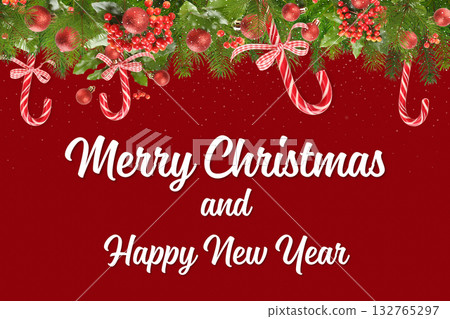 Festive holiday decor with vibrant elements and wishes Festive holiday decor with vibrant elements and wishes 132765297