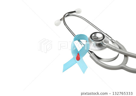 Stethoscope by blue ribbon for diabetes awareness, isolated, PNG Stethoscope by blue ribbon for diabetes awareness, isolated, PNG 132765333