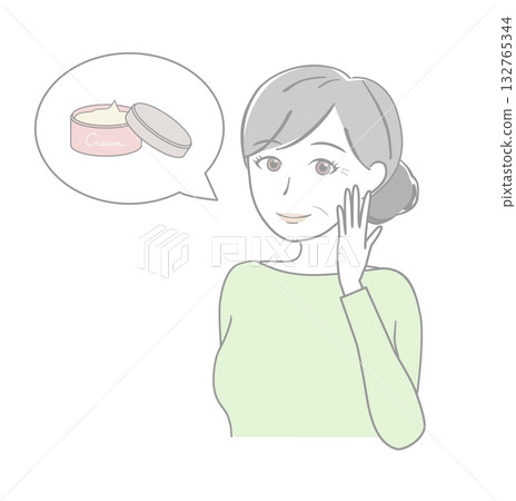Elderly woman thinking about skin care 132765344