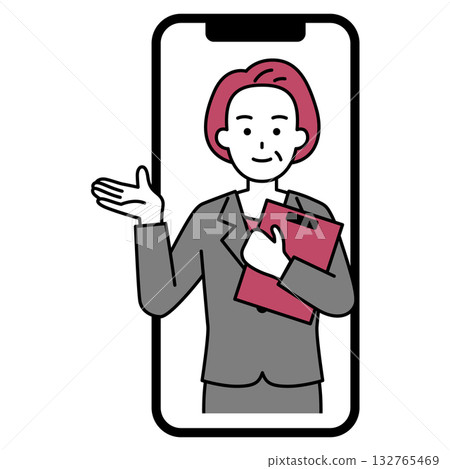 A veteran female counselor conducting online counseling on a smartphone 132765469