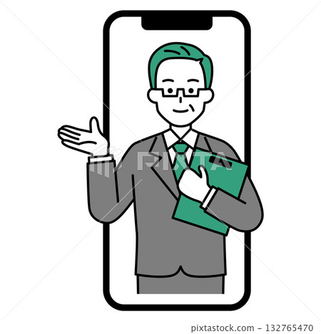 A veteran male counselor conducting online counseling on a smartphone A veteran male counselor conducting online counseling on a smartphone 132765470