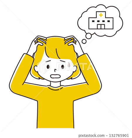 醫院裡一位患有頭髮問題的女性的插圖 醫院裡一位患有頭髮問題的女性的插圖 132765901