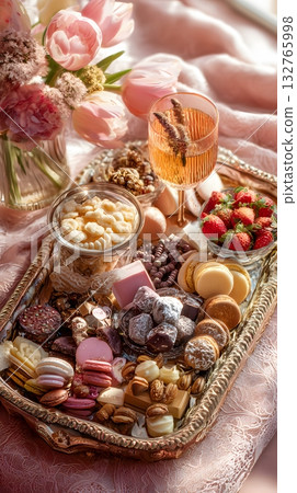 Sweets and Gifts on Festive Tray - Celebration Setup Sweets and Gifts on Festive Tray - Celebration Setup 132765998