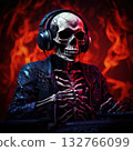 an AI Image Generator, Skeleton With Headphones Surrounded by Neon Purple Energy, 132766099
