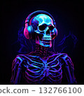 an AI Image Generator, Skeleton With Headphones Surrounded by Neon Purple Energy, 132766100