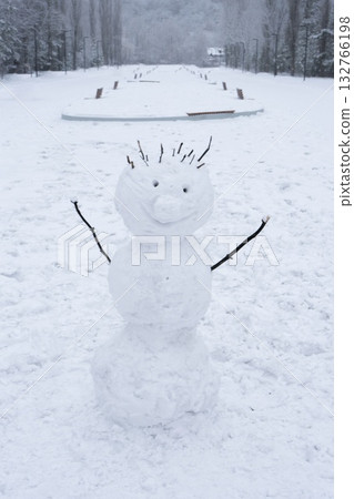 Winter Wonderland Scene with Standing Snowman 132766198