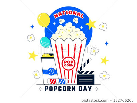National Popcorn Day Vector Illustration On January 19 Featuring A Big Box Of Popcorn For Enjoying Movies In A Flat Style Cartoon Background National Popcorn Day Vector Illustration On January 19 Featuring A Big Box Of Popcorn For Enjoying Movies In A Flat Style Cartoon Background 132766203