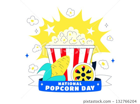 National Popcorn Day Vector Illustration On January 19 Featuring A Big Box Of Popcorn For Enjoying Movies In A Flat Style Cartoon Background National Popcorn Day Vector Illustration On January 19 Featuring A Big Box Of Popcorn For Enjoying Movies In A Flat Style Cartoon Background 132766204