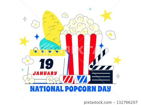 National Popcorn Day Vector Illustration On January 19 Featuring A Big Box Of Popcorn For Enjoying Movies In A Flat Style Cartoon Background National Popcorn Day Vector Illustration On January 19 Featuring A Big Box Of Popcorn For Enjoying Movies In A Flat Style Cartoon Background 132766207