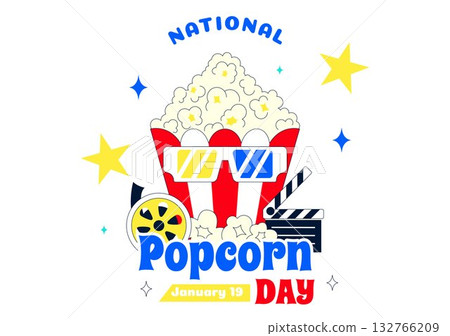National Popcorn Day Vector Illustration On January 19 Featuring A Big Box Of Popcorn For Enjoying Movies In A Flat Style Cartoon Background 132766209