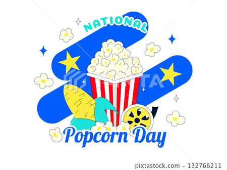 National Popcorn Day Vector Illustration On January 19 Featuring A Big Box Of Popcorn For Enjoying Movies In A Flat Style Cartoon Background 132766211