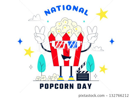 National Popcorn Day Vector Illustration On January 19 Featuring A Big Box Of Popcorn For Enjoying Movies In A Flat Style Cartoon Background 132766212