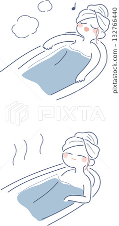 一位女士在浴缸裡享受沐浴的插圖 132766440