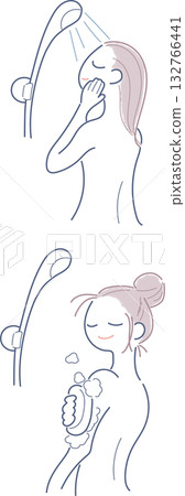Illustration of a woman taking a shower 132766441