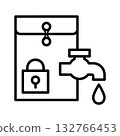 The information in the string-attached envelope is leaking from the faucet. 132766453