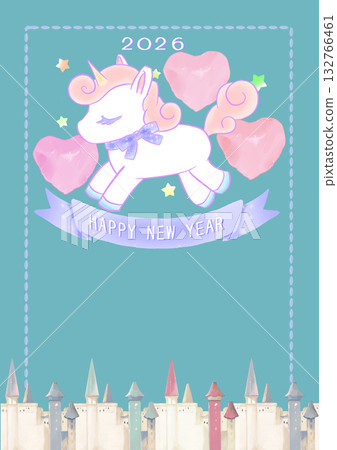 馬年新年賀卡模板，夢幻獨角獸 132766461