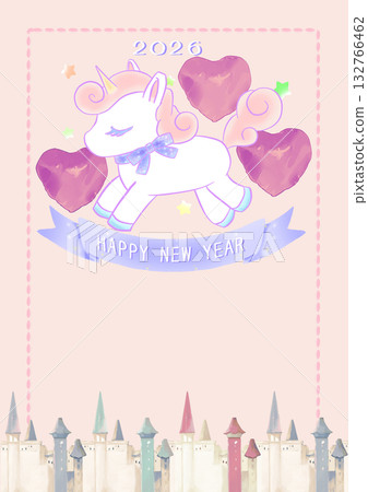 馬年新年賀卡模板，夢幻獨角獸 132766462