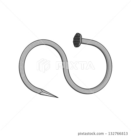Nail or Hobnail Stainless Steel and Iron Pins on White Background. Construction and Wooden Work Equipment. Vector Illustration. 132766813