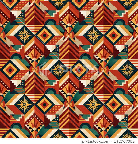 seamless vector pattern in the style of art deco, vintage, retro, vintage, wallpaper, design, textile, wrapping paper, packaging, background 132767092