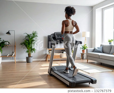 Home Fitness: Morning Treadmill Exercise (Wooden Floor/Natural Light) Home Fitness: Morning Treadmill Exercise (Wooden Floor/Natural Light) 132767379