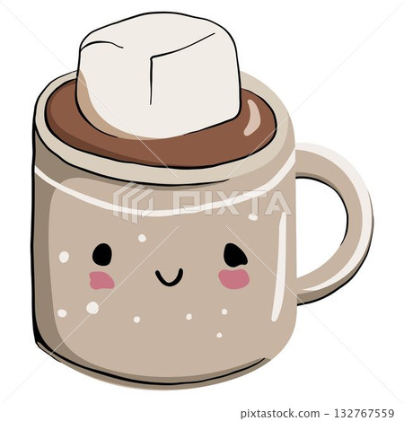 Coffee mug with marshmallow, vector illustration on white background. 132767559