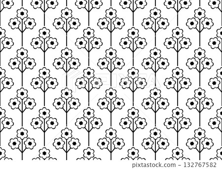 Flower geometric pattern. Seamless vector background. White and black ornament. Ornament for fabric, wallpaper, packaging. Decorative print. Flower geometric pattern. Seamless vector background. White and black ornament. Ornament for fabric, wallpaper, packaging. Decorative print. 132767582
