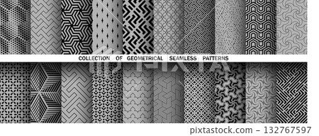 Geometric set of seamless black and gray patterns. Simple vector graphics 132767597
