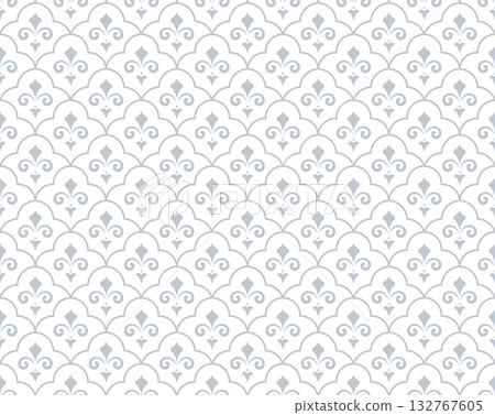 Flower geometric pattern. Seamless vector background. White and gray ornament Flower geometric pattern. Seamless vector background. White and gray ornament 132767605