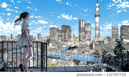 Woman looking at the city night view 132767716