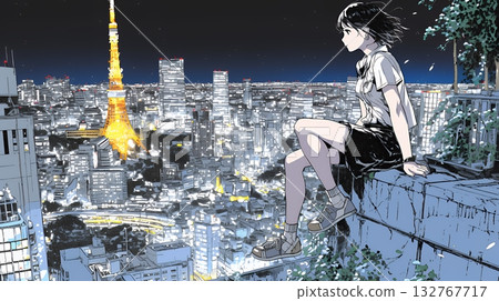 Woman looking at the city night view 132767717