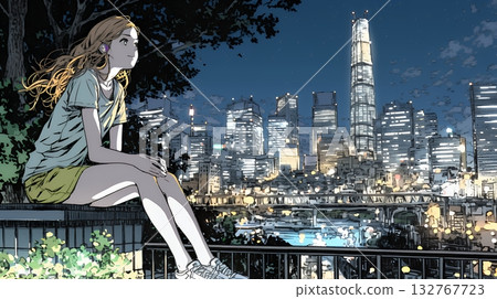 Woman looking at the city night view 132767723