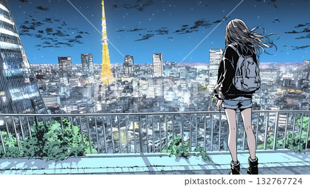 女子眺望城市夜景 132767724