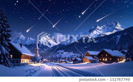 [AI-generated image] Shooting stars falling on a silent night 132767749