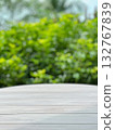 Empty wood plank table top with blur green nature background bokeh light,Mock up for display or montage of product 132767839
