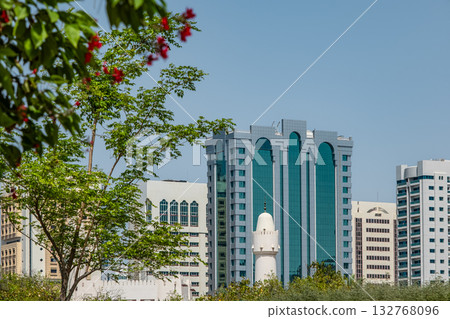 UAE, United Arab Emirates, Abu Dhabi downtown financial center skyline. UAE, United Arab Emirates, Abu Dhabi downtown financial center skyline. 132768096