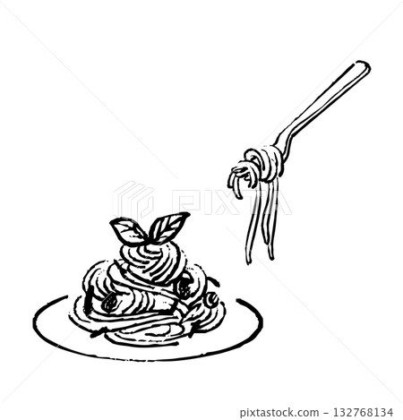 Hand-drawn monochrome illustration of pasta 132768134