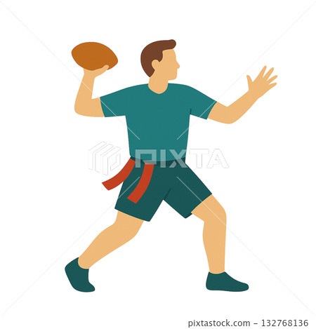 男子在腰旗橄欖球比賽中投擲球 132768136