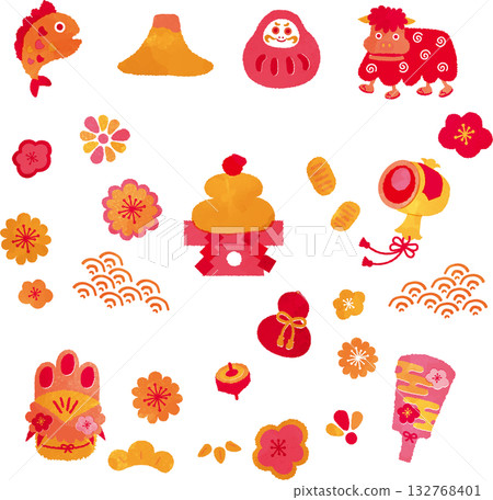 暖色調的新年幸運符插畫 132768401