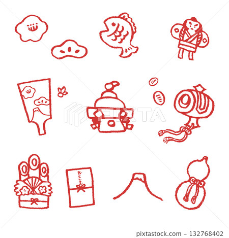 New Year's line drawing icon set New Year's line drawing icon set 132768402