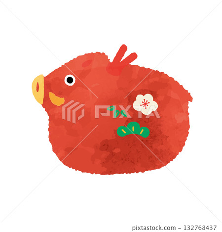 Year of the Pig figurine illustration in watercolor style 132768437