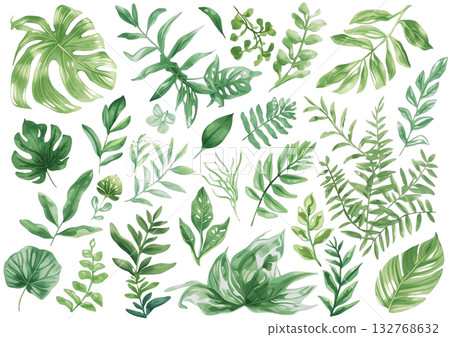 綠色葉子插圖部件合集(透明背景PNG) 綠色葉子插圖部件合集(透明背景PNG) 132768632