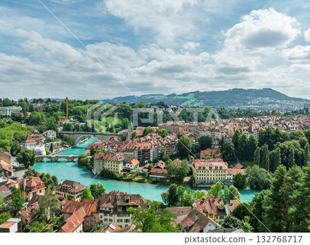Bern, Switzerland A Panoramic View of the Old City Along the Aare River, Landscape, Europe 132768717